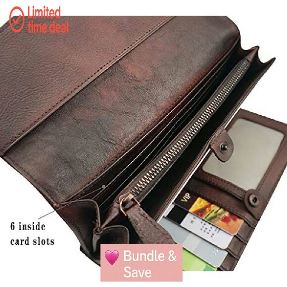 Large Capacity Leather Wallet Clutch Organizer with 18 Card Slots - Picture 5 of 8